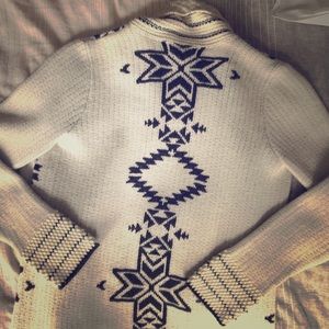 White and navy cardigan sweater coat